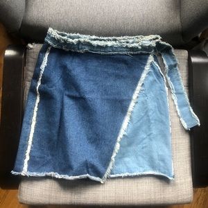 MISSGUIDED denim fringe detail wrap skirt